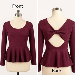 Altar'd State M Purple‎ Suede Babydoll Whimigoth Romantic Bow Detail Long Sleeve